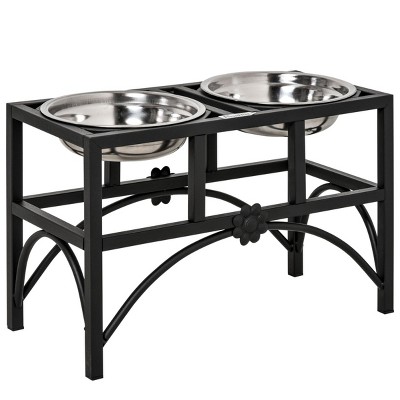 SEVOBAL Pet Bowl Elevated Feeding Station with Stainless Steel Bowls and Damage-Resistant Base for Dogs, Black, 17"*8.3"*10.5"
