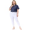 Agnes Orinda Women's Plus Size Short Sleeve V Neck Chest Pocket Solid Button Down Shirts - 3 of 4