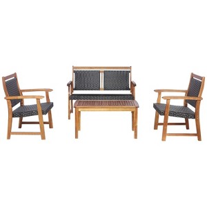Tangkula 4PCS Patio Rattan Furniture Set Cushioned Loveseat & Table Set w/Acacia Wood Frame - 1 of 4