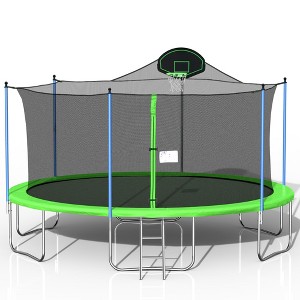 VisioGear Trampoline, Trampoline with Safety Enclosure Net, Trampoline with Basketball Hoop, Blue, 189"*189"*130.3" - 1 of 4