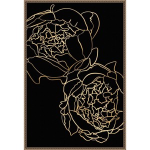 23"x33" Peonies in gold and black by Rosana Laiz Blursbyai Framed Canvas Wall Art Print Bronze - Amanti Art: Vertical Lithograph, Modern Decor - 1 of 4