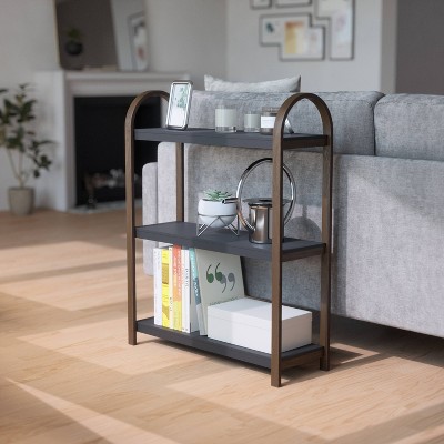 Bellwood Black/Walnut Wood Over-the-Toilet 3-Tier Bookshelf