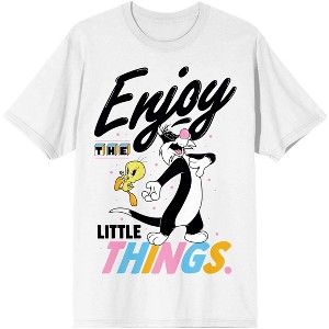 Looney Tunes Enjoy The Little Things Women's White Graphic Tee - 1 of 2