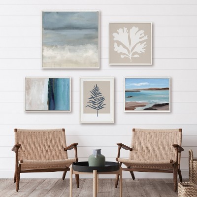 Sylvie 30" x 30" White Beaded Framed Abstract Ocean Canvas