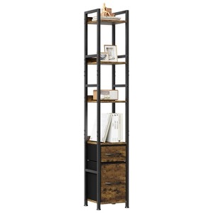 6 Tier Industrial Bookshelf, Tall Narrow Bookcase with 2 Fabric Drawers, Metal Frame Book Shelf, Freestanding Display Shelf Storage Organizer - 1 of 4