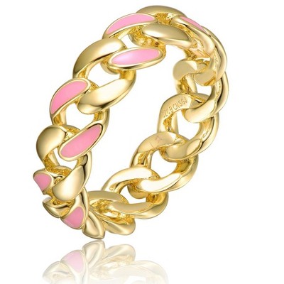 Guili Young Adults/Teens 14k Yellow Gold Plated with Pink Morganite Cubic Zirconia Enamel Halo Heart Stacking Ring