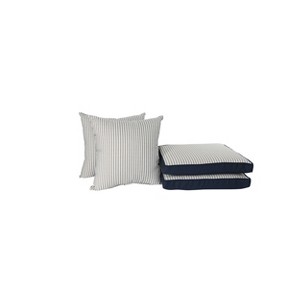Home Fashions International 4pc Mini Ticking Stripe Pillow & Deluxe Outdoor Cushion Set Navy Stripes: Removable Polyester Covers, Zipper Closure - 1 of 3