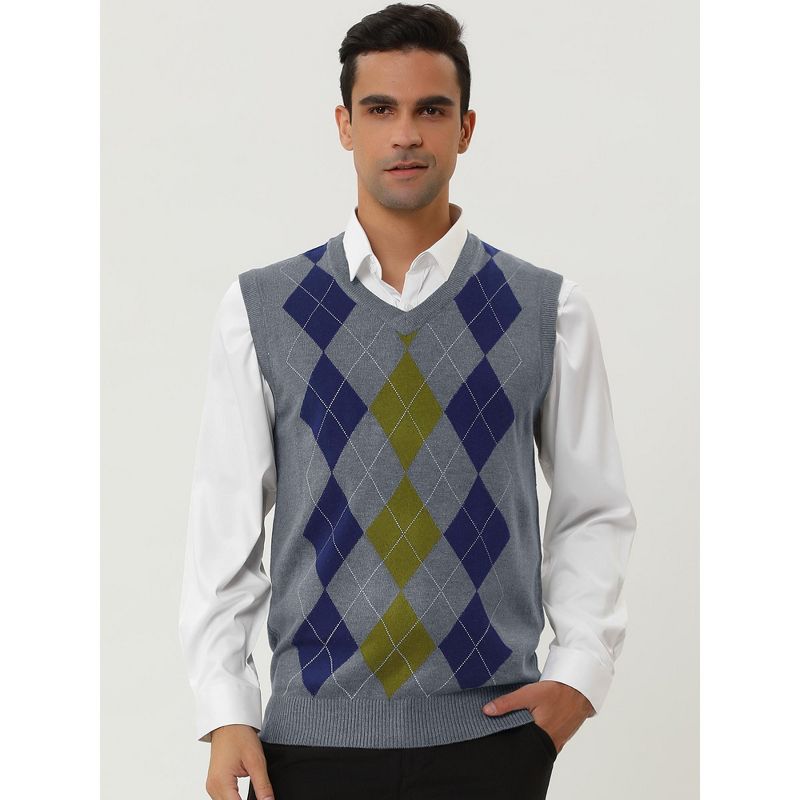Lars Amadeus Men's Casual Argyle V Neck Sleeveless Knit Pullover Sweater Vest, 3 of 7