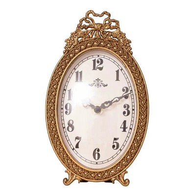 Slickblue Antique Gold French Desk Clock, Tabletop Accent Timepiece, Vintage Style, 4.85"x2.15"x8.25"