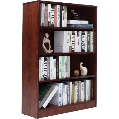 Fontoi Decorative Bookshelf, 4 Tier Office Bookcase, Adujustable Modern Wood Bookshelf for Living Room Bedroom Classroom Library, Red, 11.6"*33"*48"