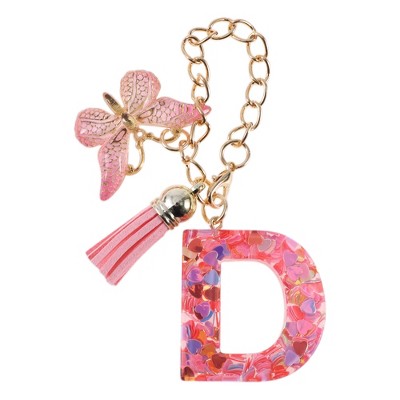 Unique Bargains Heart Sequin Letter D Butterfly Tassel Water Cup Pendant Pink 1 Pc