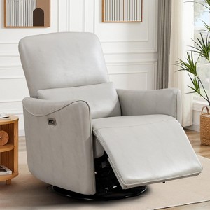 Power Swivel Recliner Chair, Faux Leather Glider Electric Rocking Chair with Lumbar Support for Living Room. Dual-Port Charging: Type-C&USB - 1 of 4