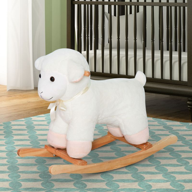 Qaba Lamb Rocking Horse Sheep, Nursery Stuffed Animal Ride On Rocker for Kids, Wooden Plush, 3 of 8