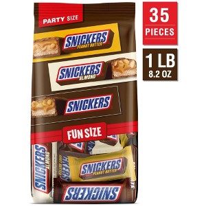 Snickers Milk Chocolate, Peanut Butter, & Almond Candy Bars Fun Size Variety Pack, Party Size - 24.02oz Bulk Bag - 1 of 4