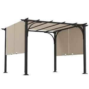 Outsunny 10' x 10' Outdoor Pergola Patio Gazebo Retractable Canopy Sun Shelter with Steel Frame - 1 of 4