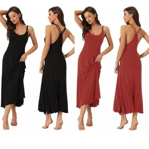 INSPIRE CHIC Women's 2 Pcs Sleeveless Backless Full Slip Camisole Midi Nightgowns - 1 of 4
