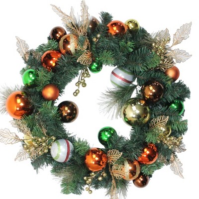 Northlight 24" Unlit Green Foliage and Copper Ornaments Christmas Wreath