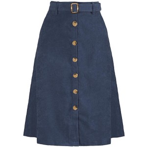Allegra K Women's High Waist Solid Button Front A-Line Belted Corduroy Midi Skirt - 1 of 4