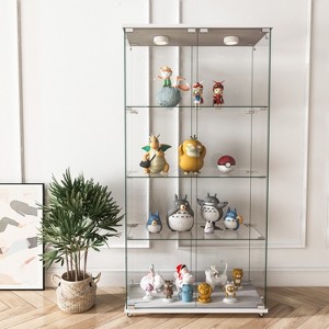 Display Cabinet with LED lights, Tempered Glass Antique Storage Cabinet Bookshelf for Living Room and Bedrooms -ModernLuxe - 1 of 4