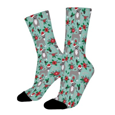 Dsane Pitbull Santa Paws Christmas Floral Women Printed Crew Socks Funny Funky Socks Soft Polyester Novelty Gifts for Artists Men