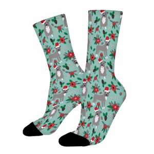 Dsane Pitbull Santa Paws Christmas Floral Women Printed Crew Socks Funny Funky Socks Soft Polyester Novelty Gifts for Artists Men - 1 of 1
