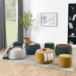 Racxily Multi-Use Ottoman Set: 2-in-1 Ottoman + Table, Drum Stool, Storage, Linen Material – Simple Elegant, Ideal for Living Room/Bedroom - 1 of 4