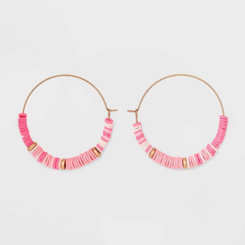 Pink beaded hoop deals earrings