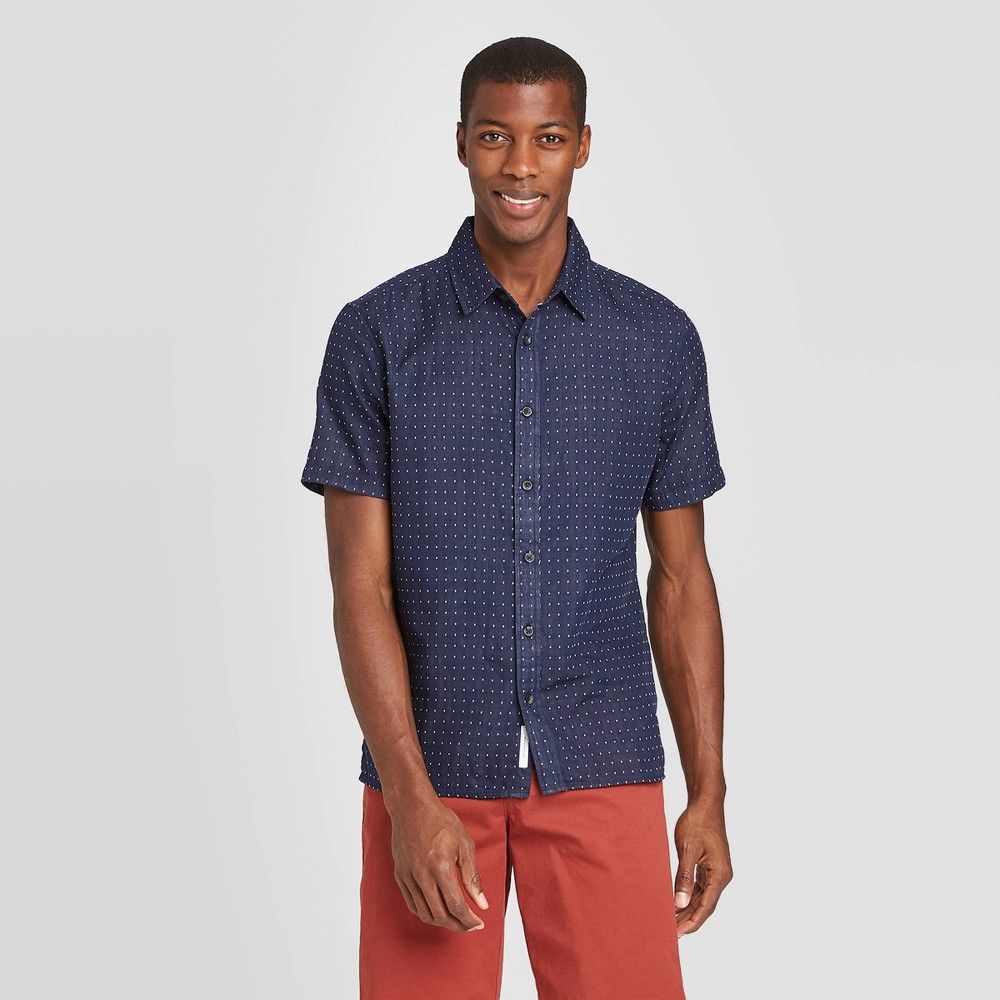 Men's Printed Standard Fit Short Sleeve Shirt - Goodfellow & Co Navy L, Blue was $19.99 now $12.0 (40.0% off)