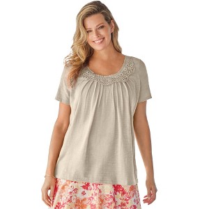 Woman Within Plus Size Crochet-Trim Knit Top - 1 of 4