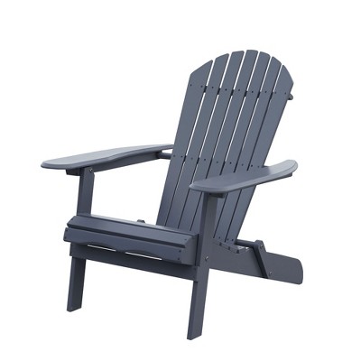 Merry Products Real Acacia Hardwood Flat Folding Adirondack Patio Chair with Tall Backrest, Curved Seat, and Wide Armrests, Gray