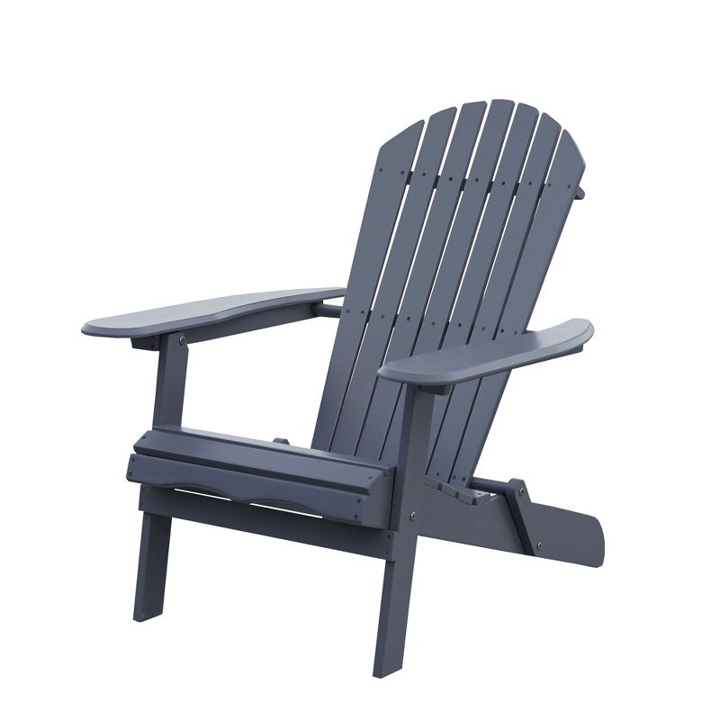 Merry Products Real Acacia Hardwood Flat Folding Adirondack Patio Chair with Tall Backrest, Curved Seat, and Wide Armrests, Gray, 1 of 7
