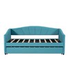 Upholstered Daybed Sofa Bed Twin Size With Trundle Bed and Wood Slat Blue - 4 of 4