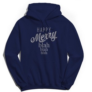 Rerun Island Men's Christmas Happy Merry Blah Long Sleeve Graphic Cotton Hoodie - 1 of 1