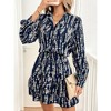 Clearlove Women's Summer Wrap V Neck Swing Ruffle Long Sleeve Ruffled  Slim Mini Dress - Dark Blue,Small - 4 of 4