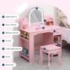 Kids Vanity with Mirror, 2 in 1 Little Girls Vanity Table & Stool, Kids Makeup with Bookshelf, Drawer & Open Shelves for 3-9 Years Girls - 4 of 4
