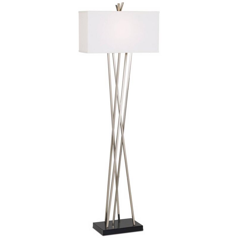 Possini Euro Design Modern Floor Lamp 63.5" Tall Brushed Steel Asymmetry White Linen Rectangular Shade for Living Room Reading Bedroom Office, 1 of 10