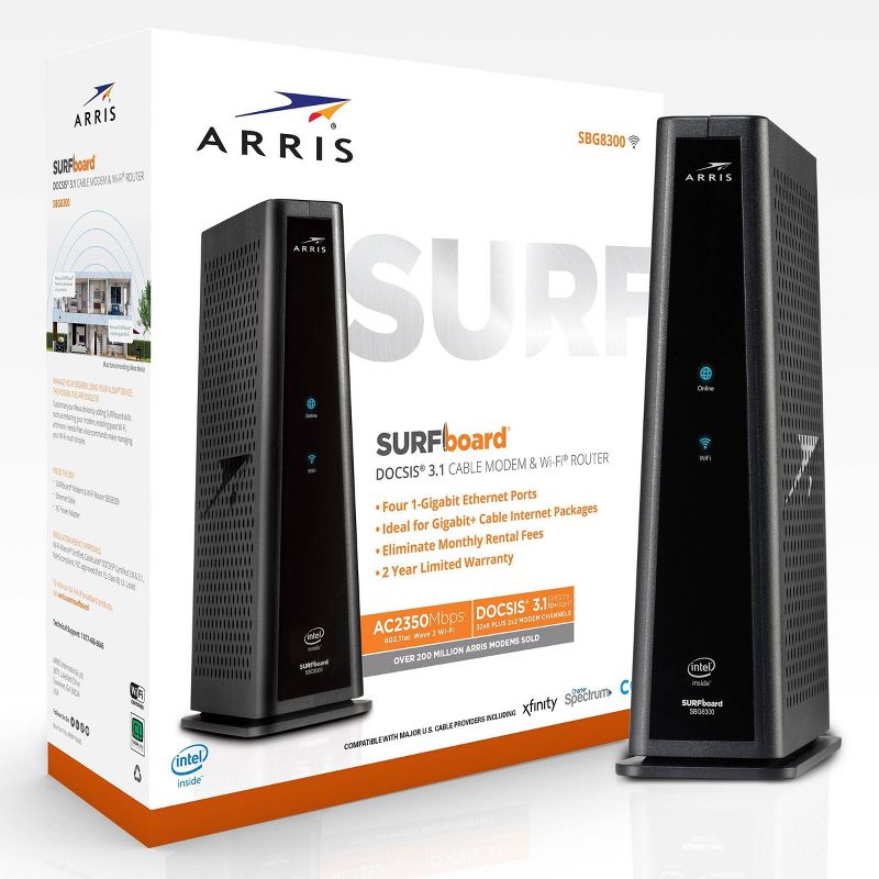 ARRIS SURFboard DOCSIS 3.1 Wi-Fi Cable Modem, Model SBG8300 (Black), 3 of 7