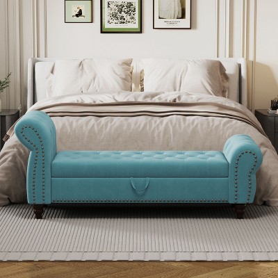 CAVINAS Modern Upholstered Nails Tufted Ottoman Bench with Storage,Button Tufted Storage Ottoman for Living Room