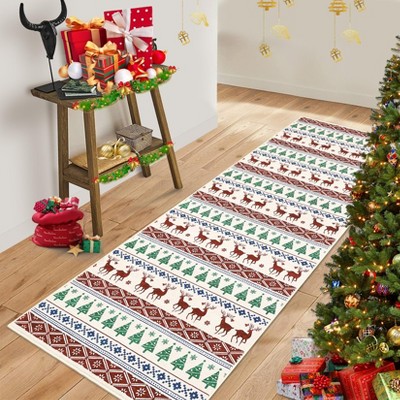 Christmas Area Rug, Washable Snowflake Holiday Accent Rug, Non Slip Low Pile Decorative Boho Carpet for Home