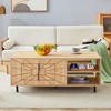 KIGFTSOD Spider Web Textured Modern MDF Coffee Table - Geometric Art and Practical Design in Natural Wood Tones - 3 of 4