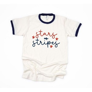 Simply Sage Market Women's Patriotic Stars and Stripes Cursive Short Sleeve Ringer Tee - 1 of 3