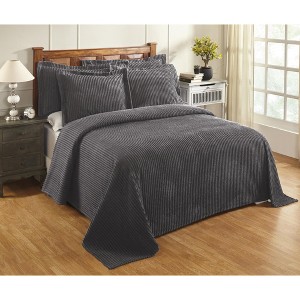 King Jullian Collection 100% Cotton Tufted Unique Luxurious Bold Stripes Design Bedspread Gray - Better Trends - 1 of 3