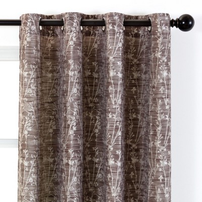 Brown Floral Jacquard Blackout Grommet Window Panels, 52x84 Inches