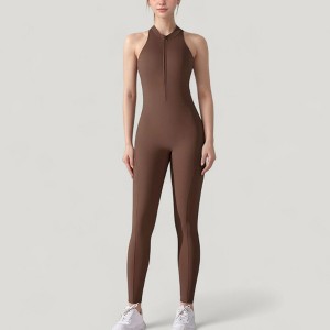 Anna-Kaci Active Women's High Neck Sleeveless Activewear Jumpsuit with Back Cutout and Front Zip Closure - 1 of 4