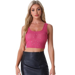 Allegra K Women's Sheer Mesh Scoop Neck Glitter Stars Sleeveless Party Crop Tank Top - 1 of 4