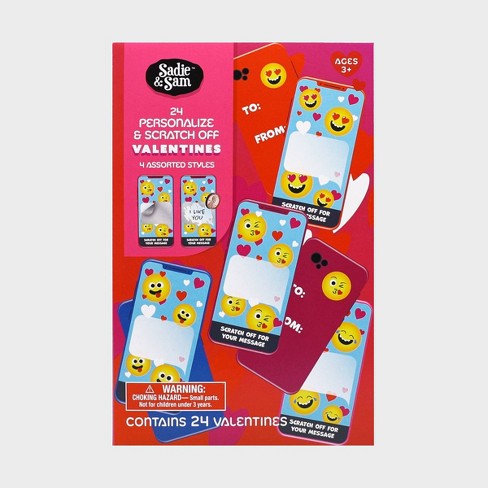 Sadie & Sam 24ct Emoji Valentine's Day Classroom Exchange Cards With Scratch  Off Stickers : Target