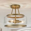 LLHZSY 3-Light Industrial-style Gold Lantern Glass Semi Flush Mount Ceiling Lights Fixture- Gold - 2 of 4
