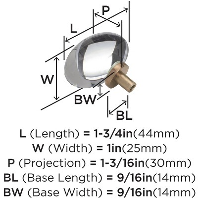 Clear and Bronze Oval Glass Cabinet Knob with Mounting Hardware