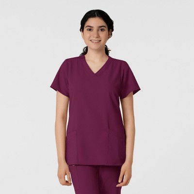 Wink Women's Basic V-neck Scrub Top, Wine, 2x : Target