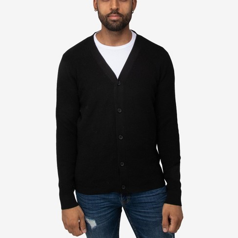 X RAY Men's Cotton Cardigan Sweater, V-Neck & Shawl Collar Soft Cable Knit  Button Down Cardigan in BLACK Size 2X Large